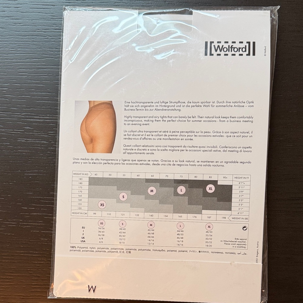 Wolford Luxe 9 Sheer Sand Tights, size, medium, NIP - Picture 2 of 2